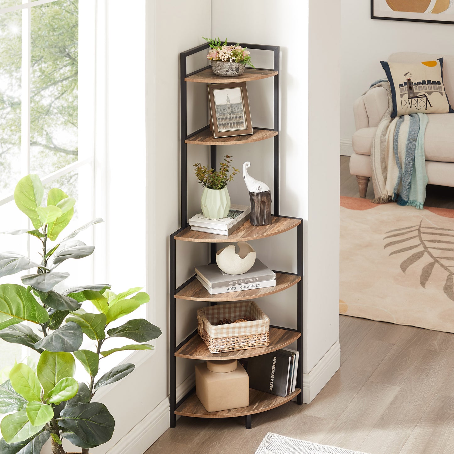 Corner Nook Wood Shelf Rack