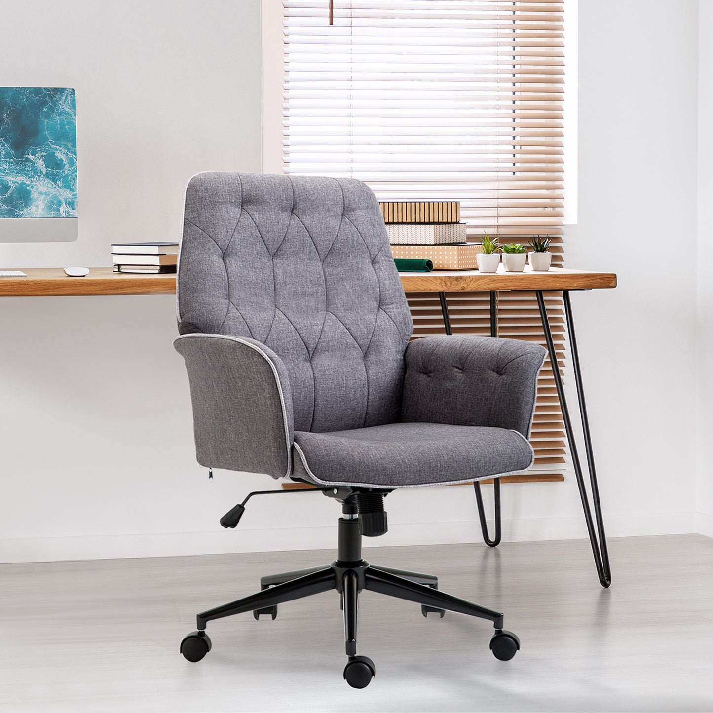 Tufted Linen Office Chair