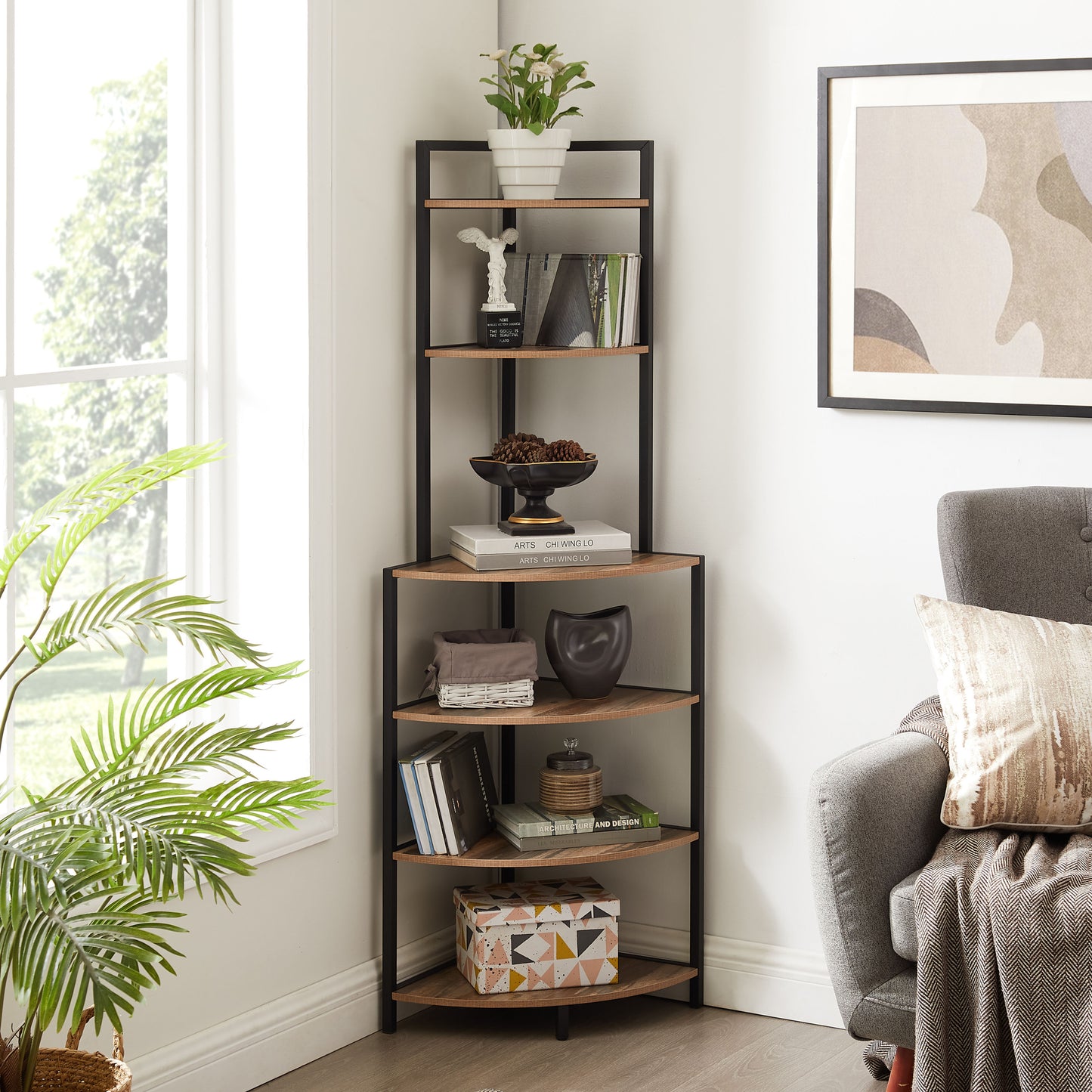 Corner Nook Wood Shelf Rack