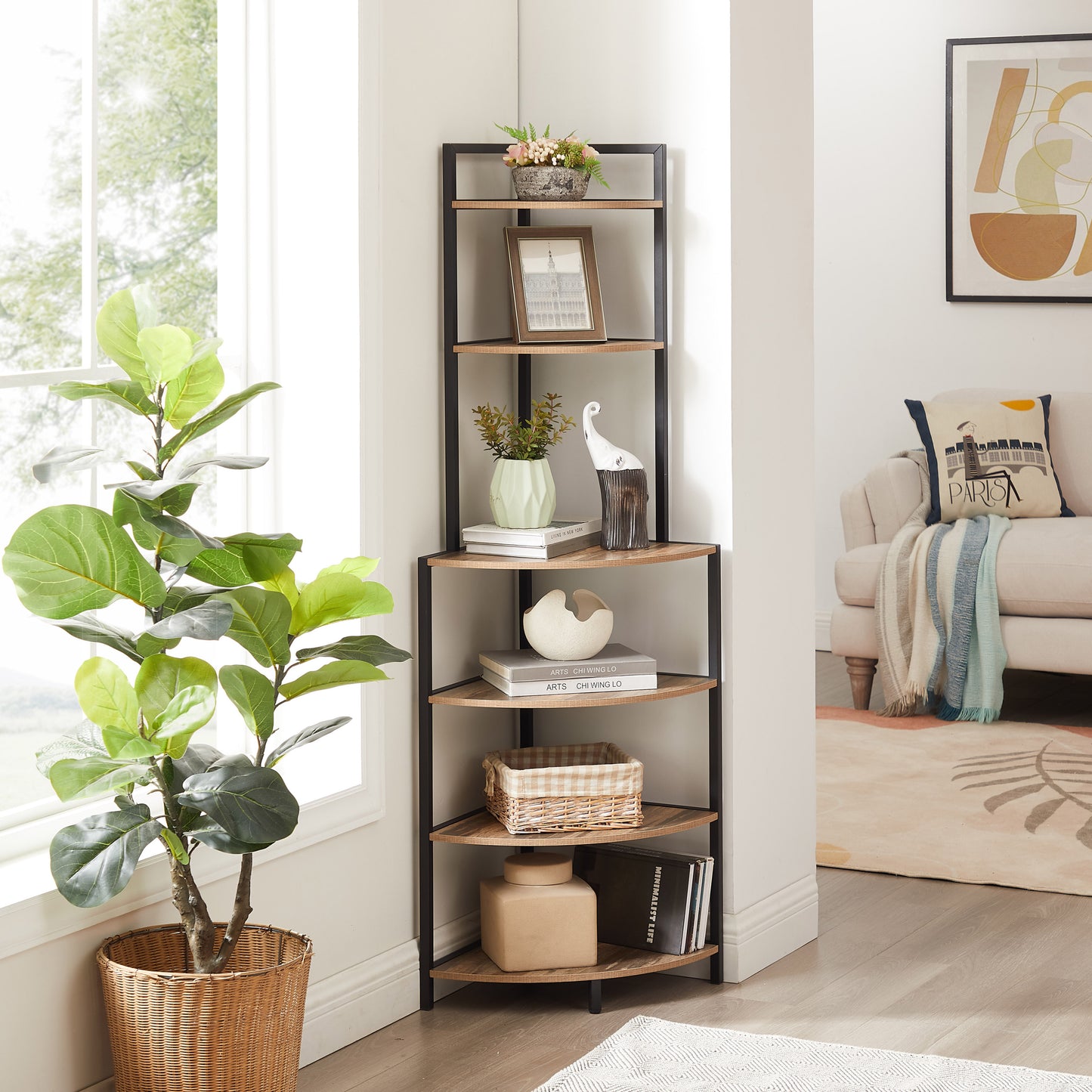 Corner Nook Wood Shelf Rack