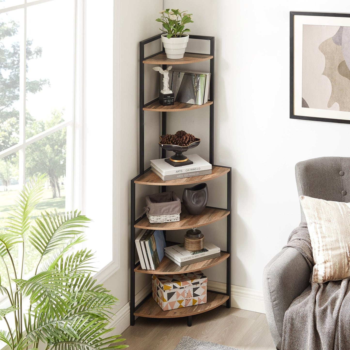 Corner Nook Wood Shelf Rack - Home Harmony