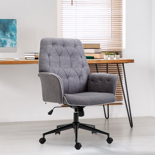 Tufted Linen Office Chair - Home Harmony